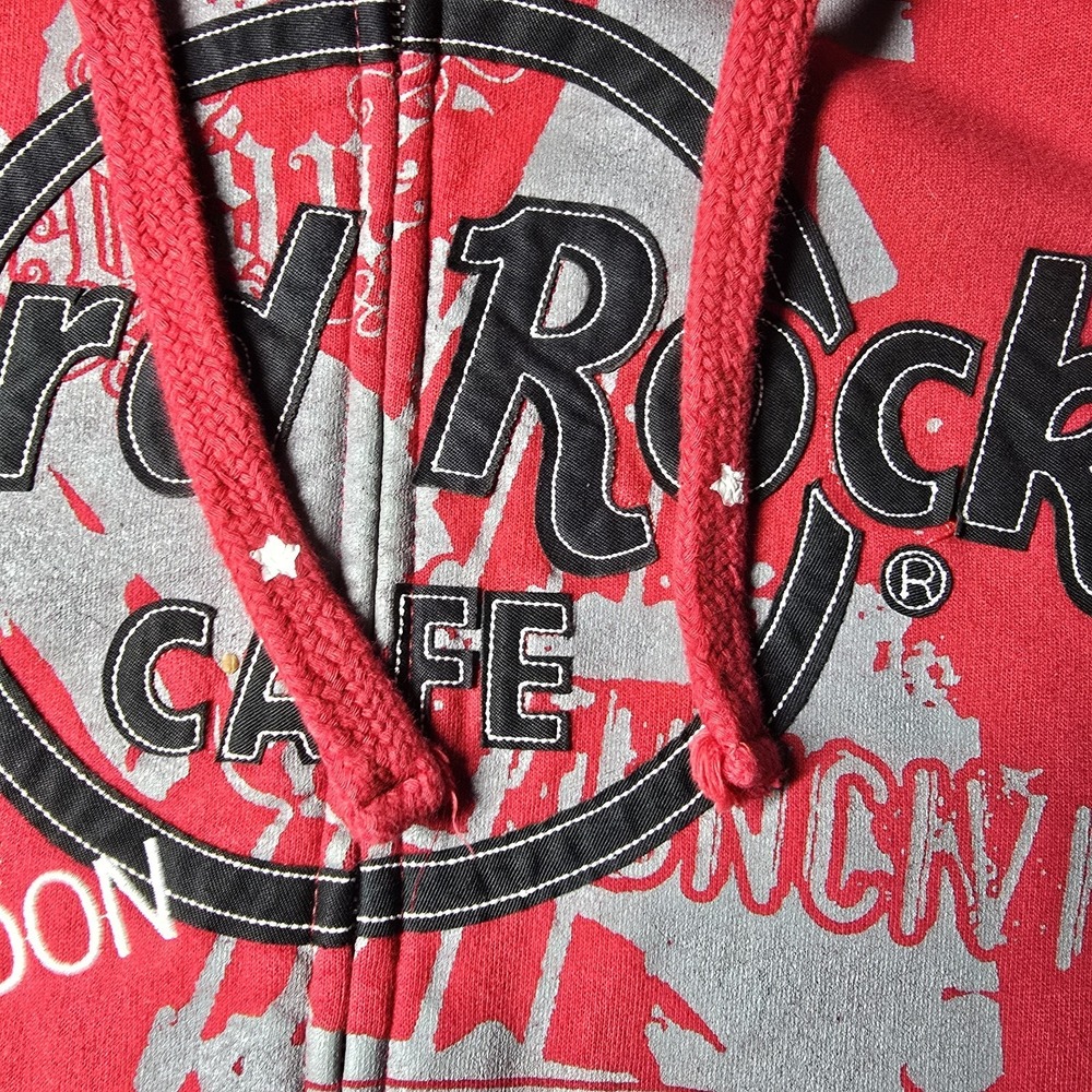 Hard Rock Cafe Men's Red London Full Zip Hoodie Sz 2XL Stitched Graphic - Picture 5 of 10